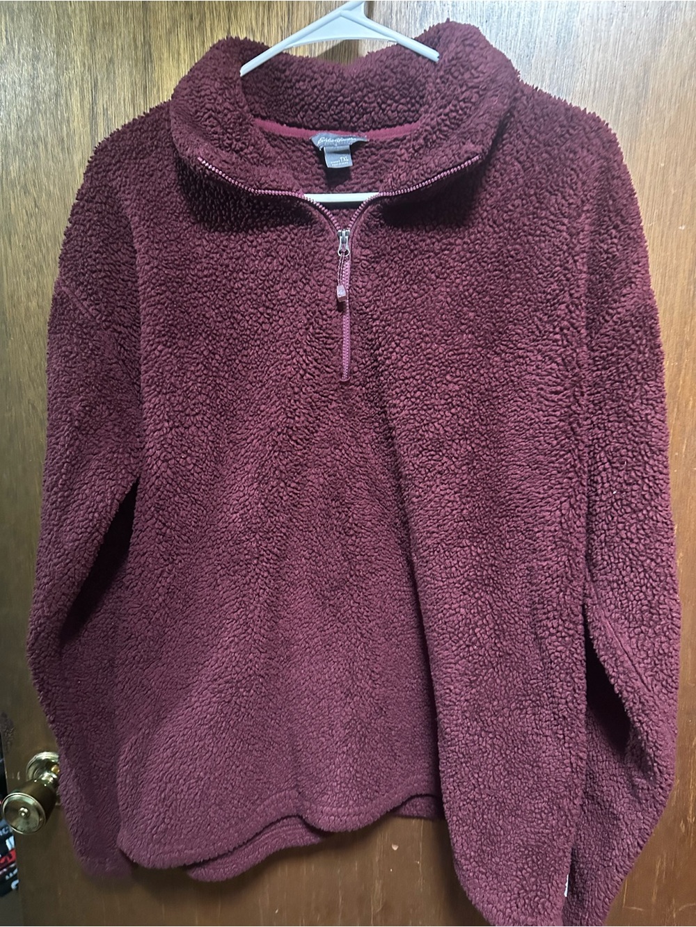 Eddie Bauer Deep Burgundy Sherpa Zip Pullover